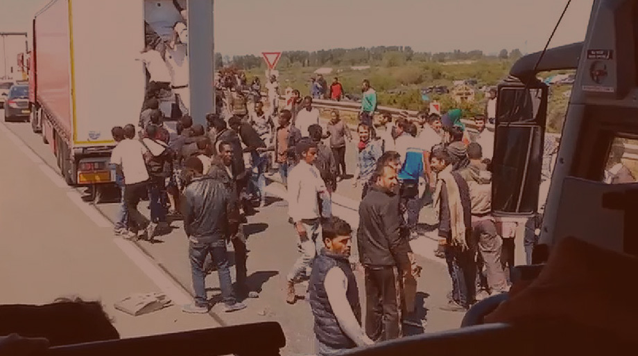 migrants on a highway
